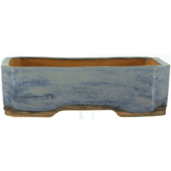 Bonsaischale 23x17.5x7cm Stahlblau Achteckig Glasiert
