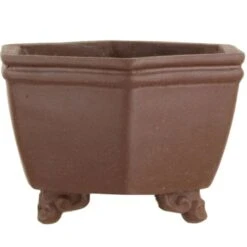 Bonsaischale 7.7x7.7x4.8cm Handarbeit Dunkelbraun Sechseckig Unglasiert