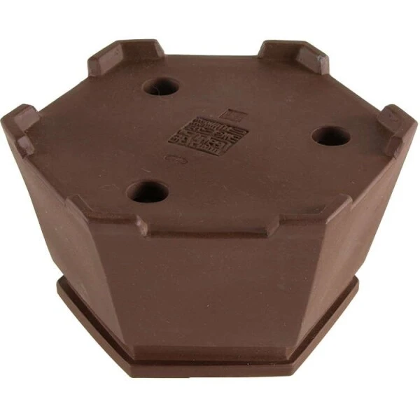 Bonsaischale 11x11x6.5cm Handarbeit Braun Sechseckig Unglasiert – Bild 2